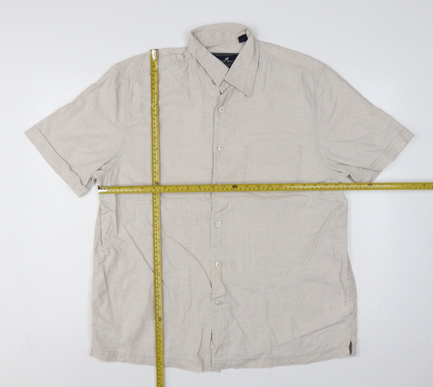 Stone Bay Men's Beige M Linen Cotton Short Sleeve Button-Up Shirt