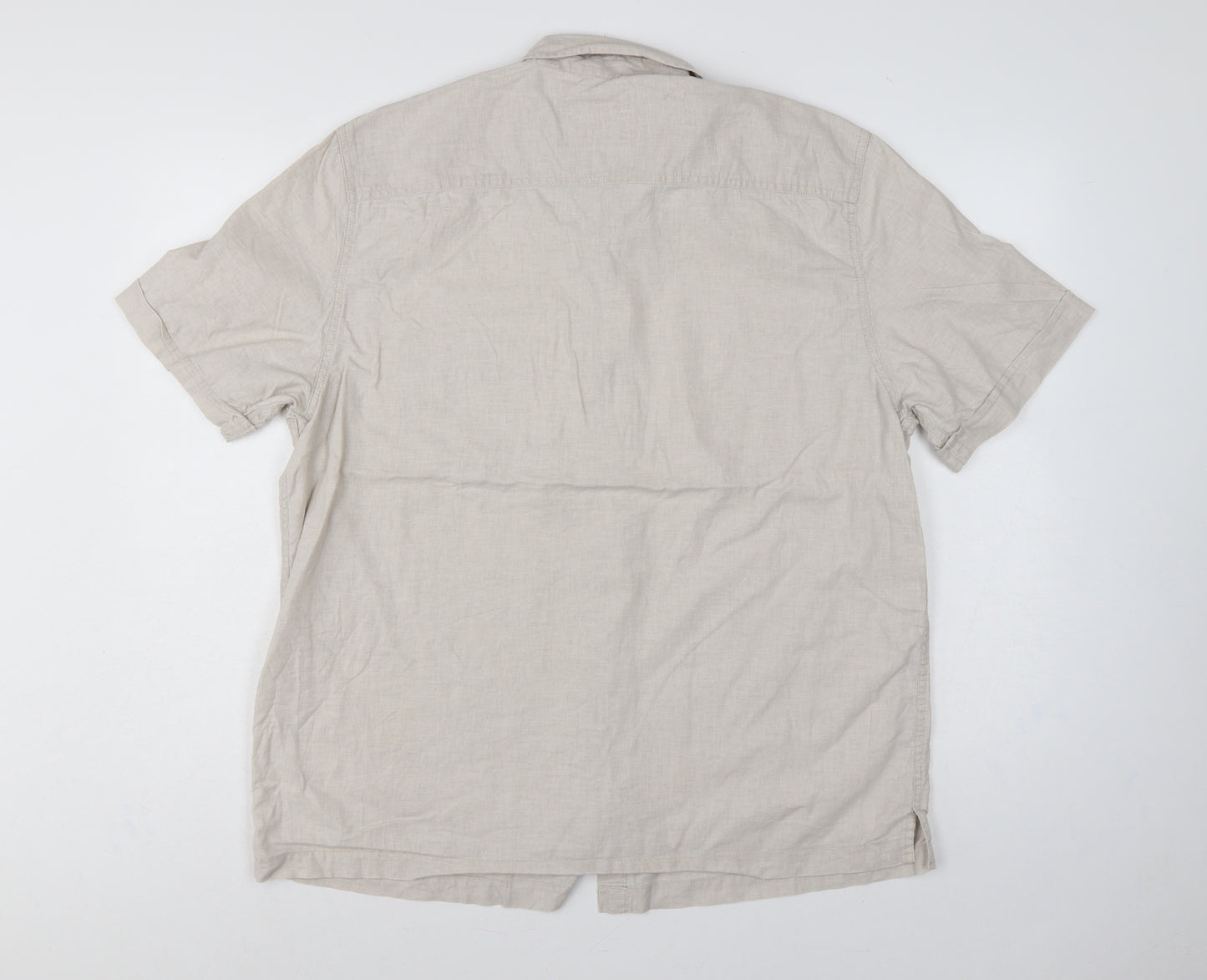 Stone Bay Men's Beige M Linen Cotton Short Sleeve Button-Up Shirt
