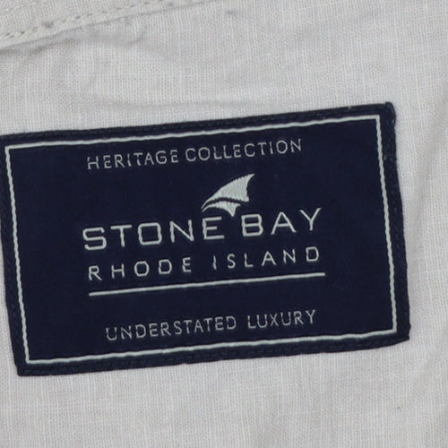Stone Bay Men's Beige M Linen Cotton Short Sleeve Button-Up Shirt