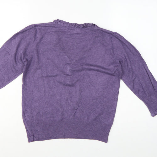 Marks and Spencer Women Purple UK 12 Henley V-Neck Ruffle Knit Jumper