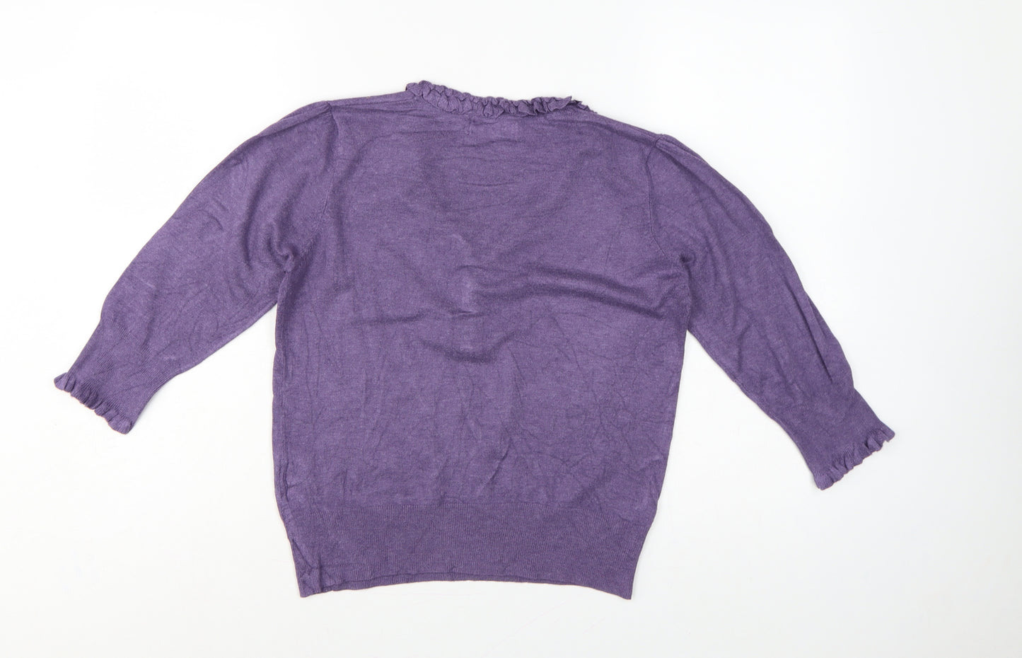 Marks and Spencer Women Purple UK 12 Henley V-Neck Ruffle Knit Jumper