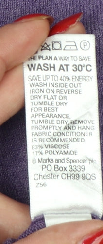 Marks and Spencer Women Purple UK 12 Henley V-Neck Ruffle Knit Jumper