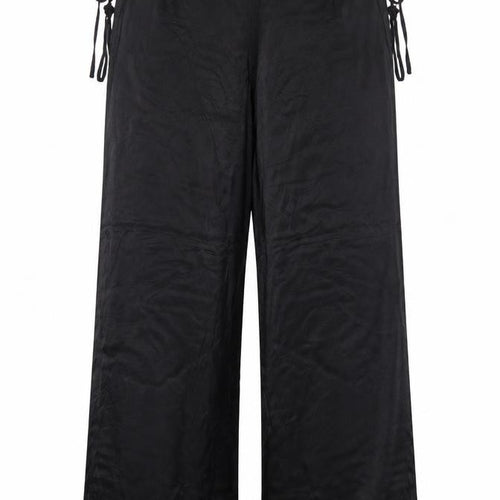 Zara Women Black 2XL Wide-Leg Drawstring Viscose Trousers