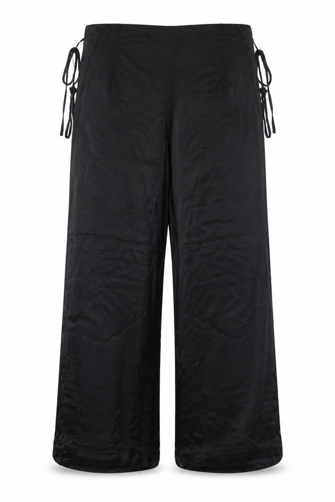 Zara Women Black 2XL Wide-Leg Drawstring Viscose Trousers