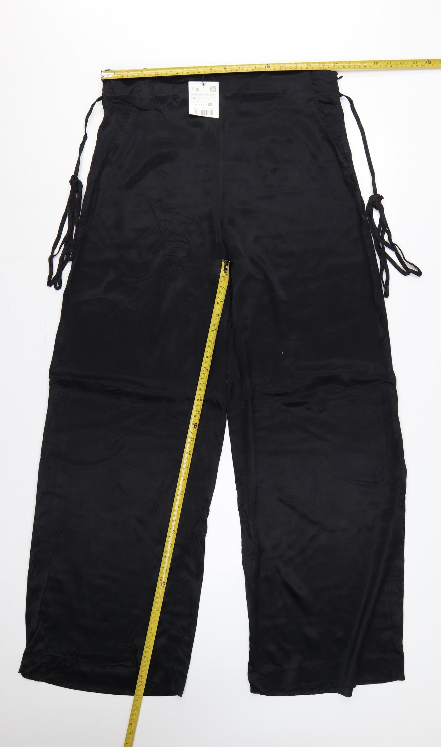 Zara Women Black 2XL Wide-Leg Drawstring Viscose Trousers
