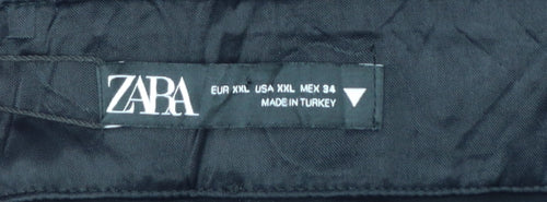 Zara Women Black 2XL Wide-Leg Drawstring Viscose Trousers