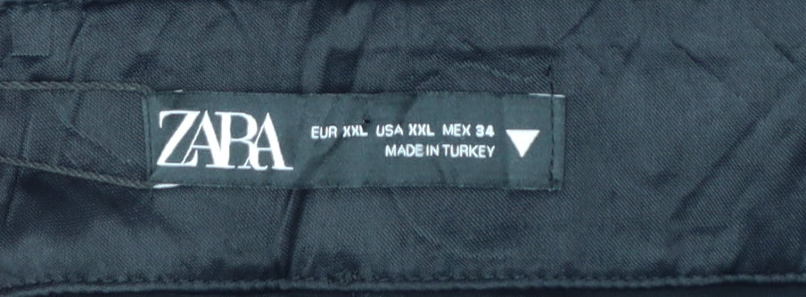 Zara Women Black 2XL Wide-Leg Drawstring Viscose Trousers