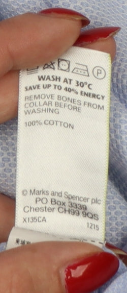 Marks and Spencer Men Blue XL Cotton Long Sleeve Formal Dress Shirt