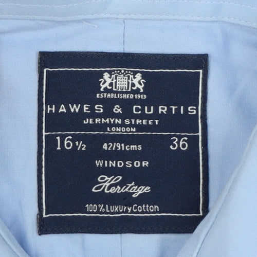 Hawes & Curtis Men's Blue 16.5 Cotton Windsor Formal Dress Shirt