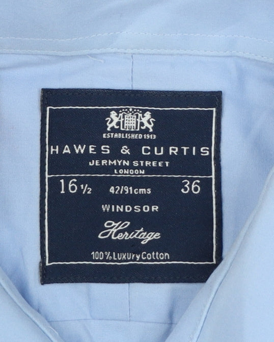 Hawes & Curtis Men's Blue 16.5 Cotton Windsor Formal Dress Shirt