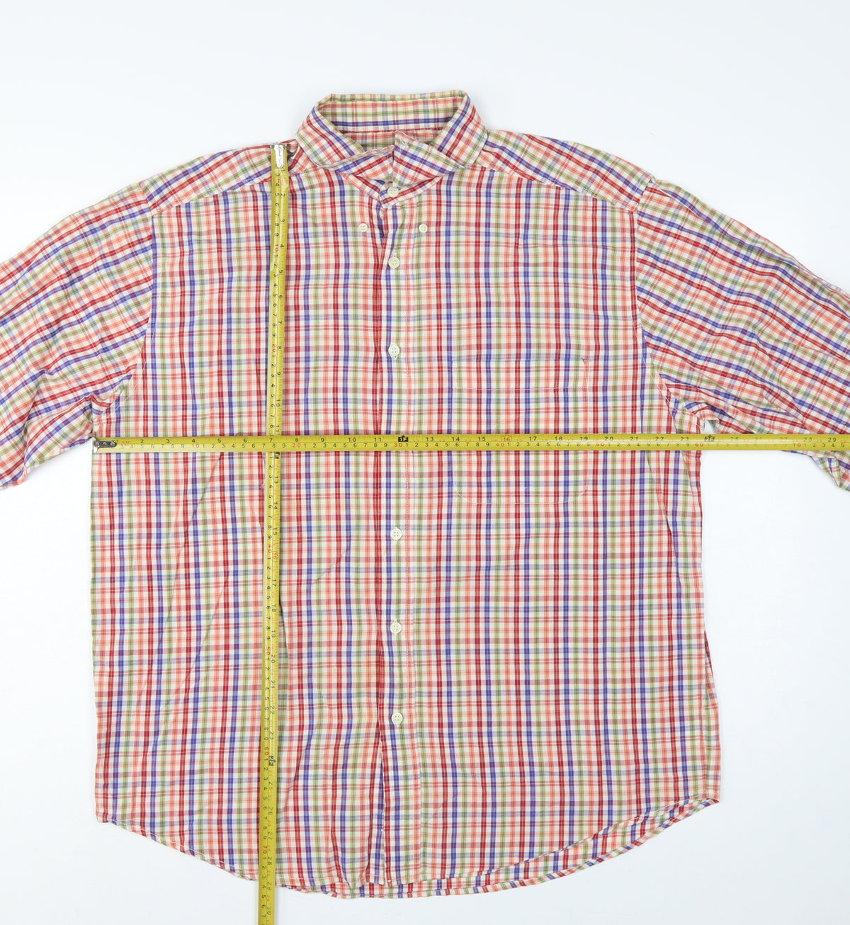 Close-up detail of Next Men’s Multicoloured Check Cotton Button-Up Shirt L Long Sleeve