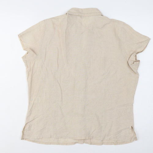 Marks & Spencer Women Beige Linen Short Sleeve Button-Up Shirt UK 16