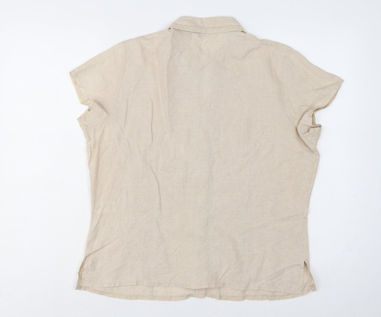 Marks & Spencer Women Beige Linen Short Sleeve Button-Up Shirt UK 16