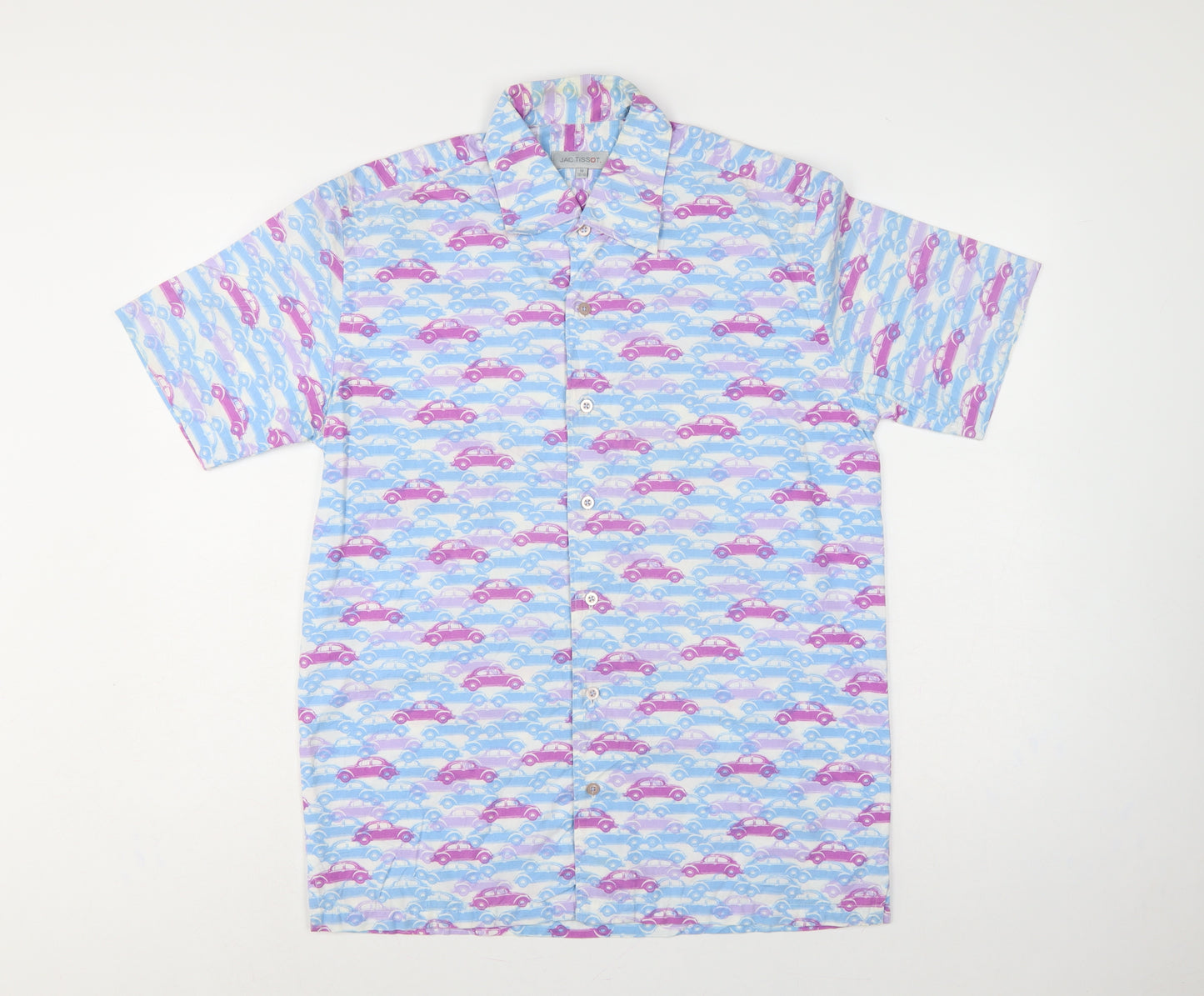 Jac Tissot Men's Multicoloured M Car Print Cotton Short Sleeve Shirt