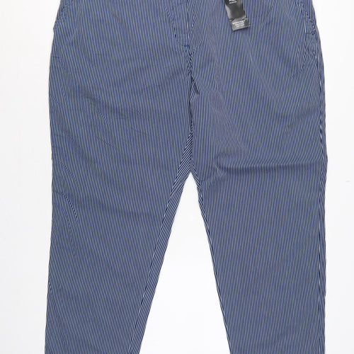 Marks & Spencer Women’s Blue Striped Size 20 Tapered Chino Trousers