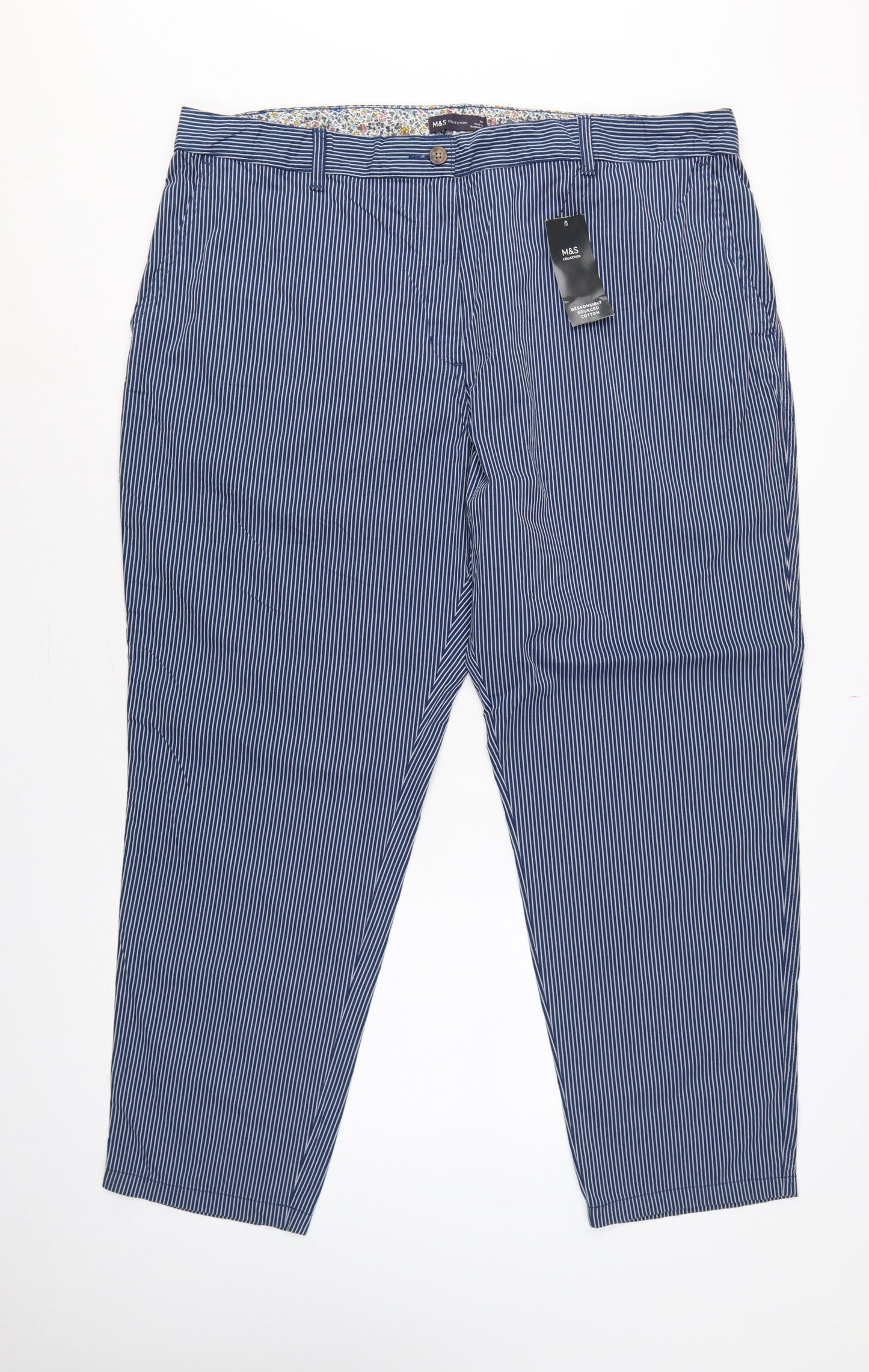 Marks & Spencer Women’s Blue Striped Size 20 Tapered Chino Trousers
