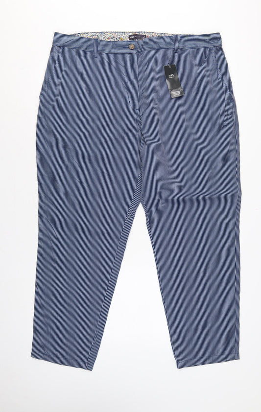 Marks & Spencer Women’s Blue Striped Size 20 Tapered Chino Trousers
