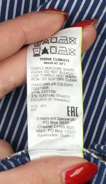 Marks & Spencer Women’s Blue Striped Size 20 Tapered Chino Trousers