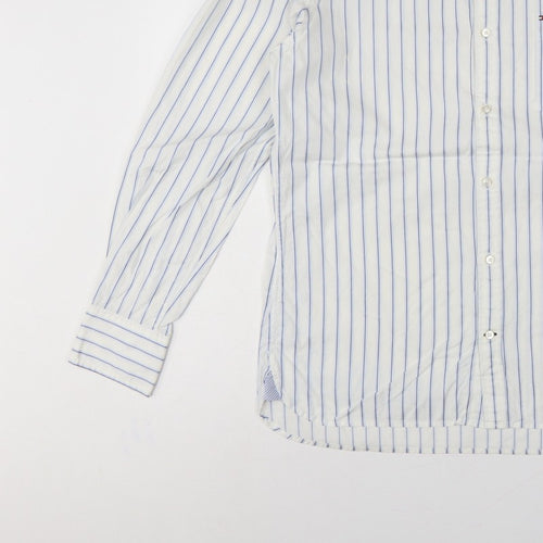 Tommy Hilfiger Men's White Blue Stripe M Custom Fit Band Collar Shirt