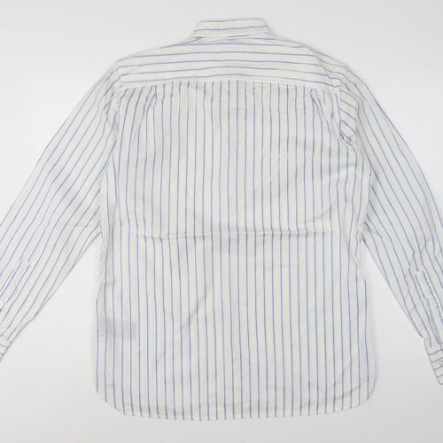 Tommy Hilfiger Men's White Blue Stripe M Custom Fit Band Collar Shirt