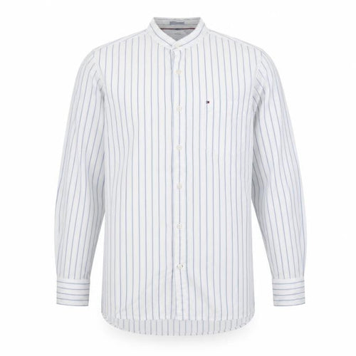 Tommy Hilfiger Men's White Blue Stripe M Custom Fit Band Collar Shirt