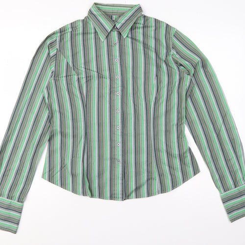 TM Lewin Women Green Stripe Cotton Button-Up Shirt UK 14 Long Sleeve