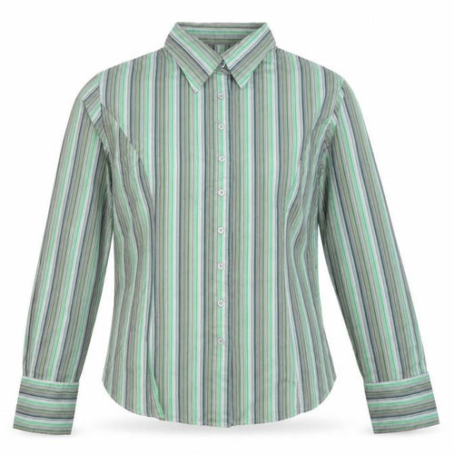 TM Lewin Women Green Stripe Cotton Button-Up Shirt UK 14 Long Sleeve