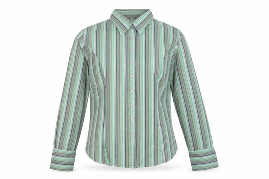 TM Lewin Women Green Stripe Cotton Button-Up Shirt UK 14 Long Sleeve