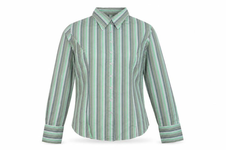 TM Lewin Women Green Stripe Cotton Button-Up Shirt UK 14 Long Sleeve