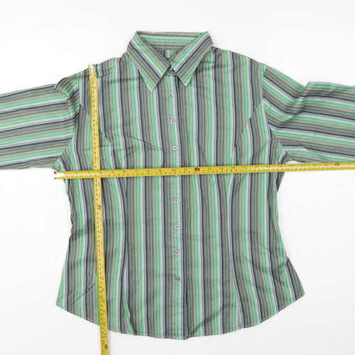 TM Lewin Women Green Stripe Cotton Button-Up Shirt UK 14 Long Sleeve