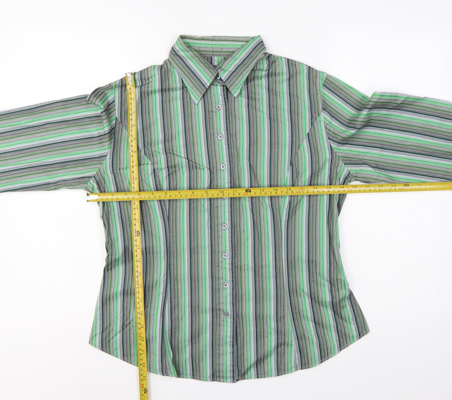 TM Lewin Women Green Stripe Cotton Button-Up Shirt UK 14 Long Sleeve