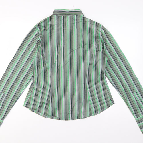 TM Lewin Women Green Stripe Cotton Button-Up Shirt UK 14 Long Sleeve