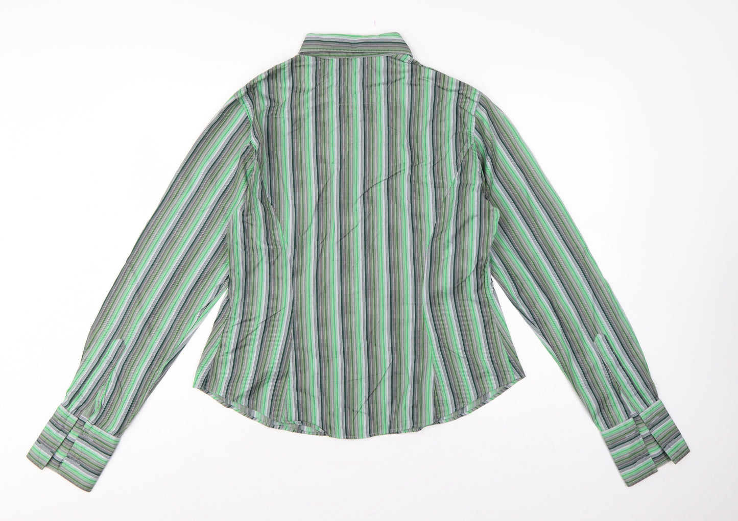 TM Lewin Women Green Stripe Cotton Button-Up Shirt UK 14 Long Sleeve
