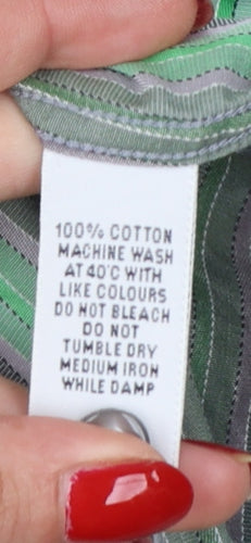 TM Lewin Women Green Stripe Cotton Button-Up Shirt UK 14 Long Sleeve