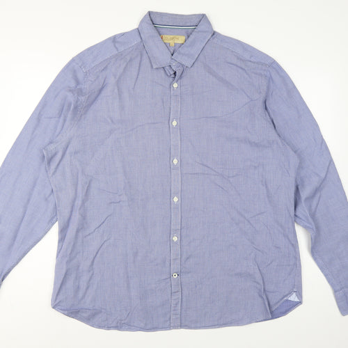 M&S Collezione Men Blue Geometric Cotton Slim Fit Dress Shirt 2XL