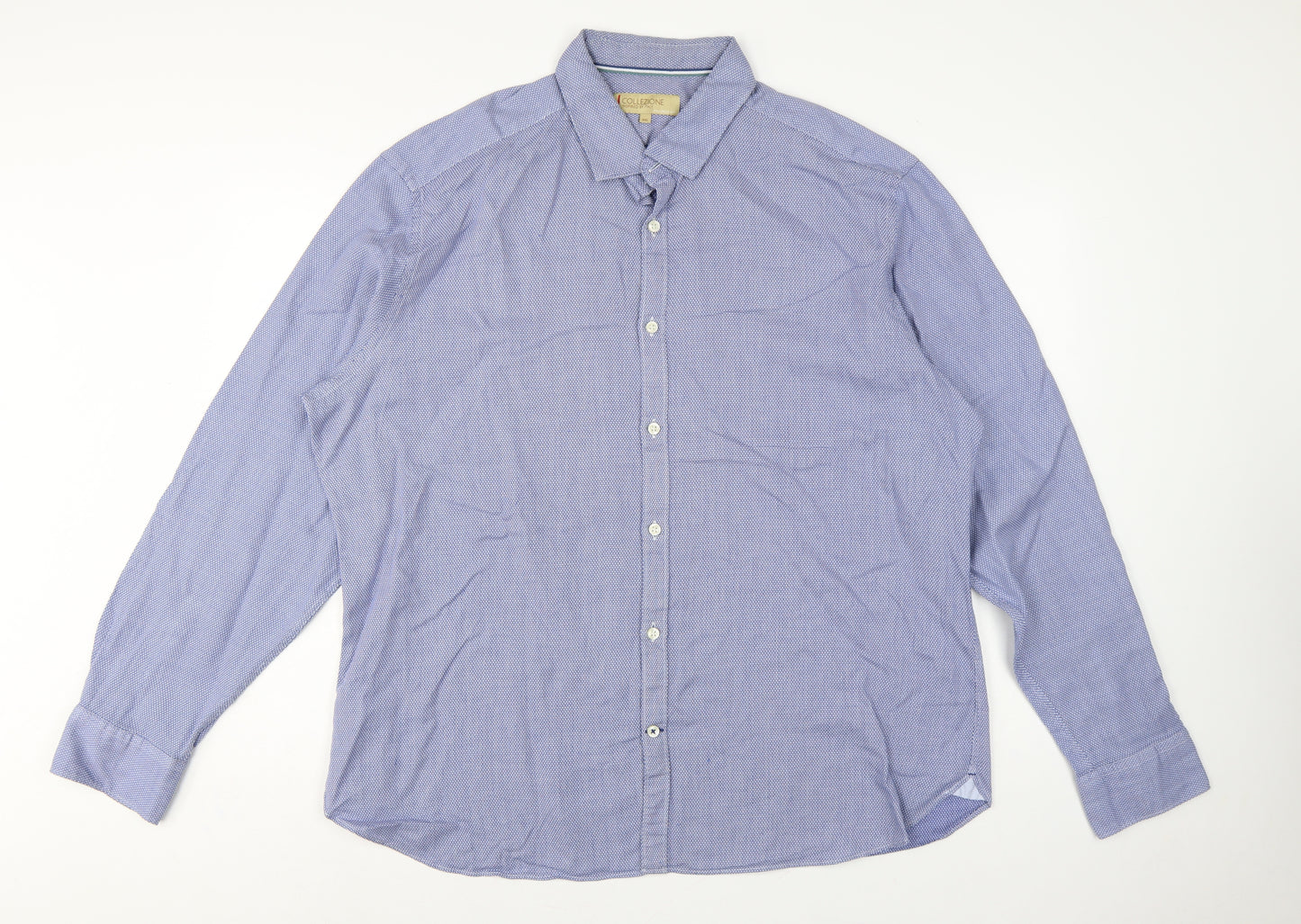 M&S Collezione Men Blue Geometric Cotton Slim Fit Dress Shirt 2XL
