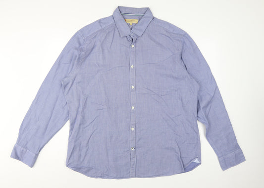 M&S Collezione Men Blue Geometric Cotton Slim Fit Dress Shirt 2XL