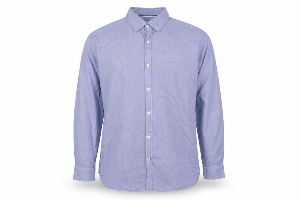 M&S Collezione Men Blue Geometric Cotton Slim Fit Dress Shirt 2XL