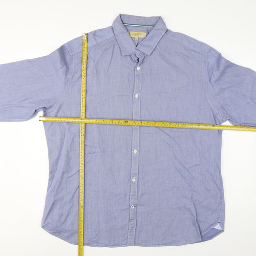M&S Collezione Men Blue Geometric Cotton Slim Fit Dress Shirt 2XL