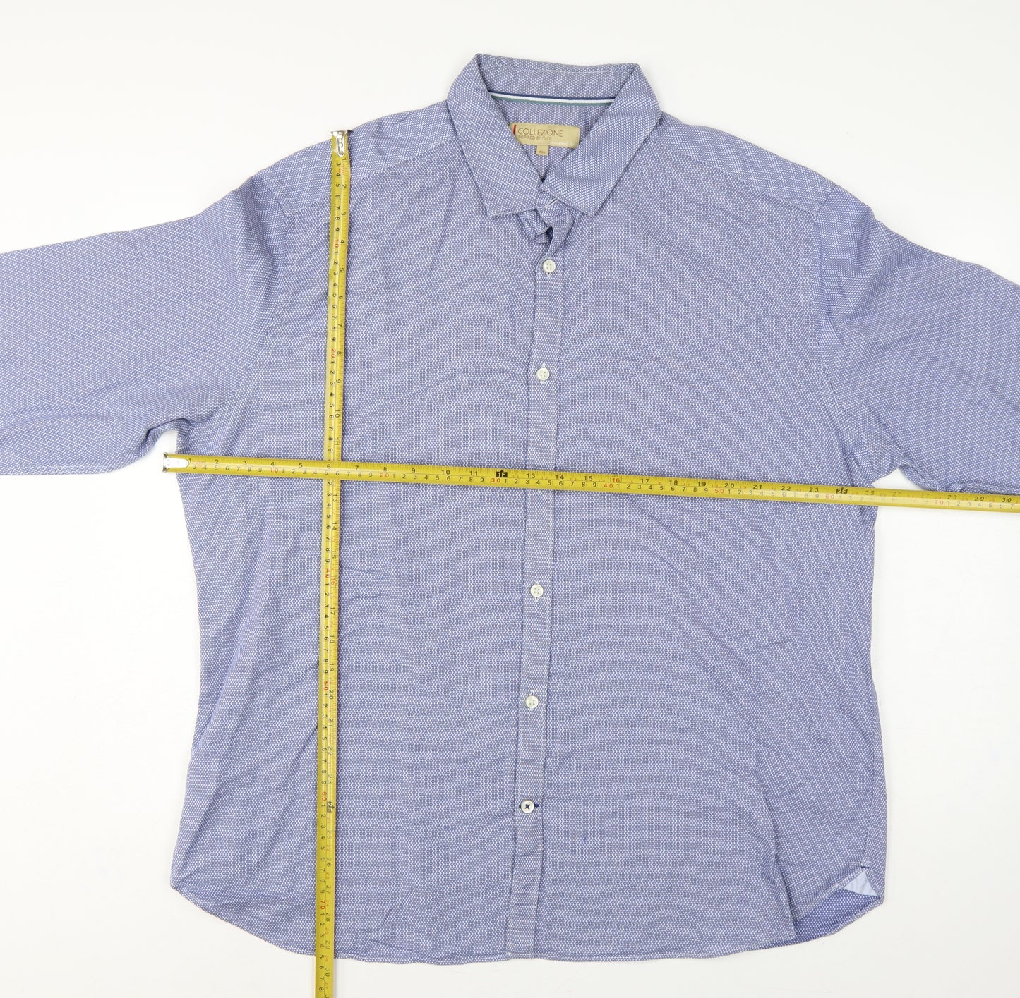 M&S Collezione Men Blue Geometric Cotton Slim Fit Dress Shirt 2XL