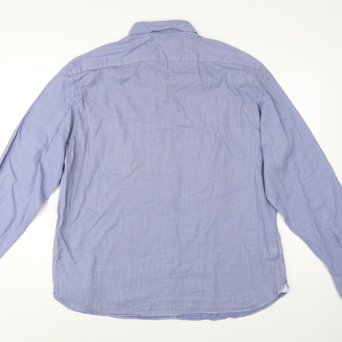 M&S Collezione Men Blue Geometric Cotton Slim Fit Dress Shirt 2XL