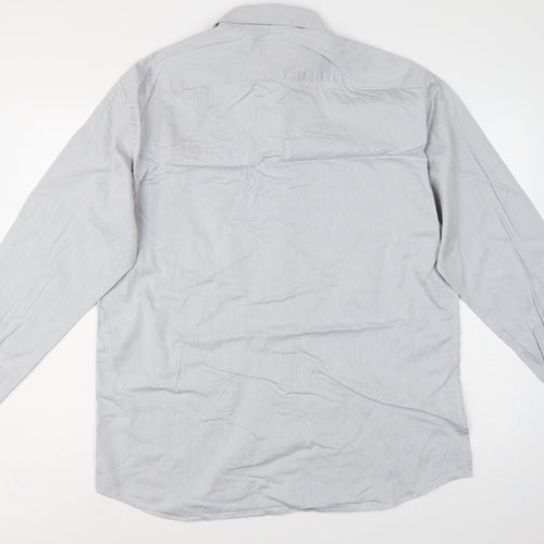 Hugo Boss Men Grey 16 Cotton Long Sleeve Button-Up Point Collar Shirt