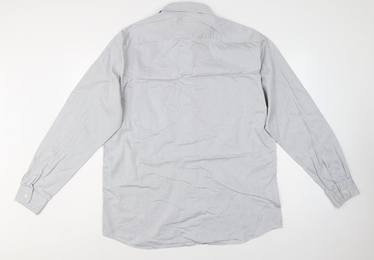 Hugo Boss Men Grey 16 Cotton Long Sleeve Button-Up Point Collar Shirt