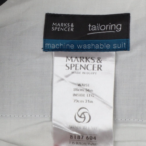 Marks and Spencer Men Charcoal Pinstripe Pleated Trousers W34 L31