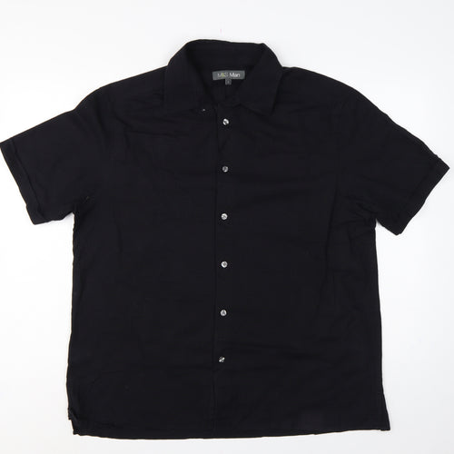 Marks & Spencer Men Black Linen Cotton Short Sleeve Shirt L 41-43