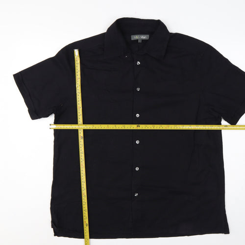 Marks & Spencer Men Black Linen Cotton Short Sleeve Shirt L 41-43