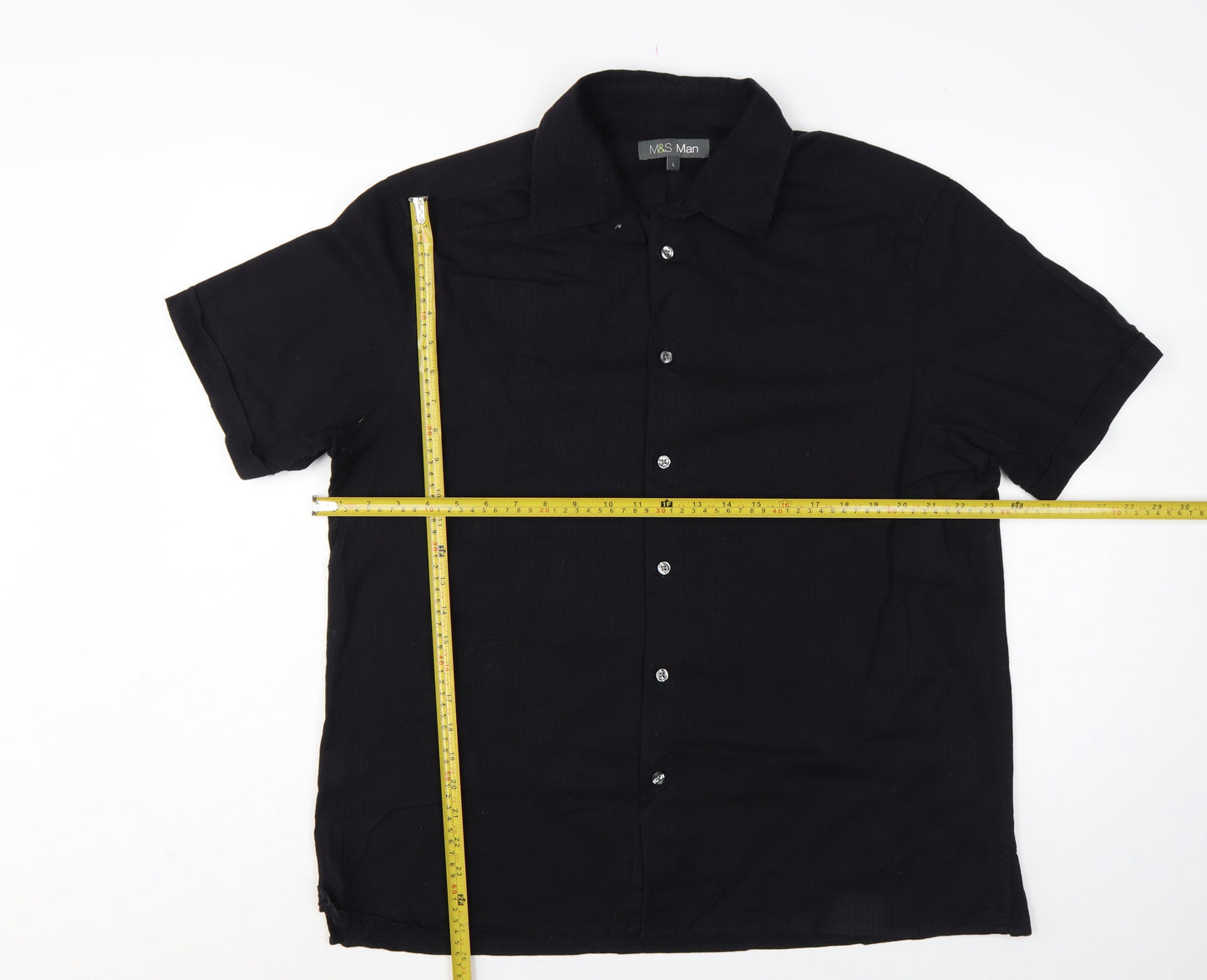 Marks & Spencer Men Black Linen Cotton Short Sleeve Shirt L 41-43