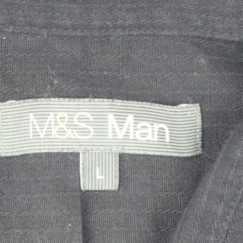 Marks & Spencer Men Black Linen Cotton Short Sleeve Shirt L 41-43