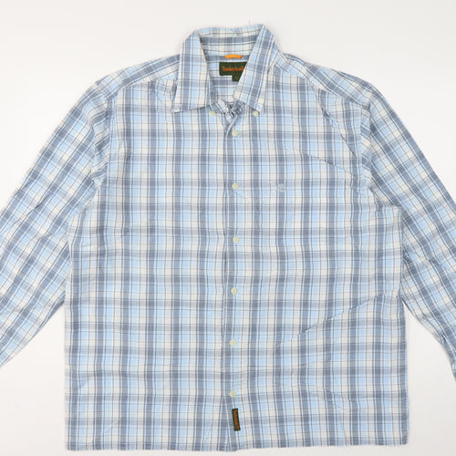 Timberland Men Blue Plaid Check Button-Down Long Sleeve Shirt L