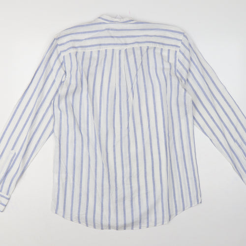 Farah 1920 Men's Blue White Stripe Linen Blend Band Collar Shirt M